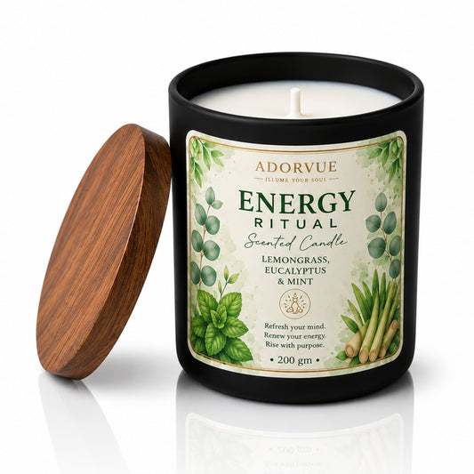 Energy Ritual Scented Candle for Home Fragrance | Lemongrass, Eucalyptus & Mint Soy Wax Candle