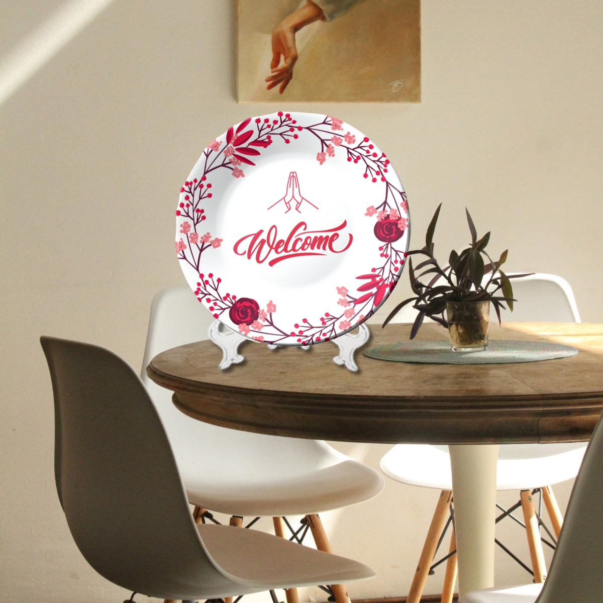 Welcome  With Flowers Ceramic Wall Plate Home Décor