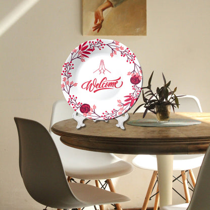 Welcome  With Flowers Ceramic Wall Plate Home Décor