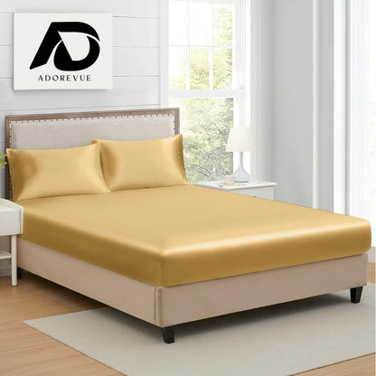 Silk Satin Fitted Sheet With Pillow Covers Golden Yellow