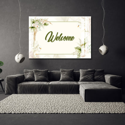 Elegant Welcome Greens Metal Print With or Without Frame Wall Art