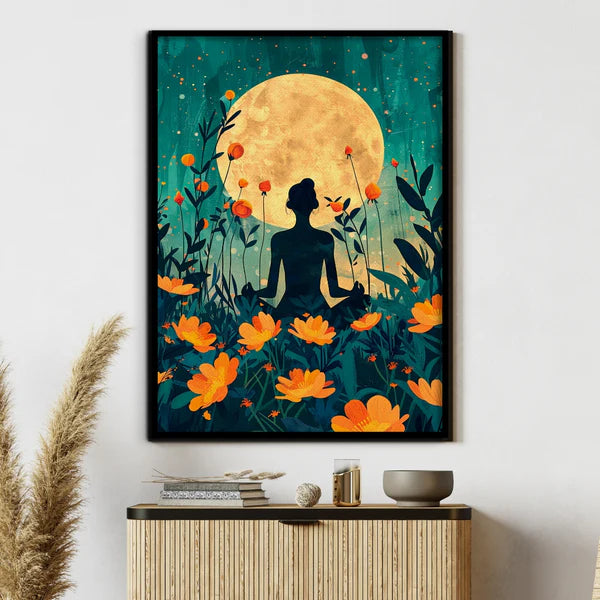 Moonlit Serenity Boho Canvas Painting Framed Wall Art