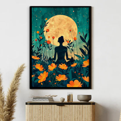 Moonlit Serenity Boho Canvas Painting Framed Wall Art