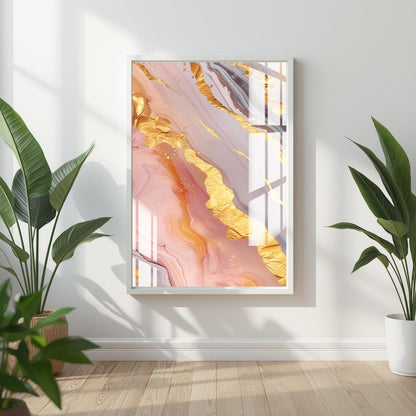Blush Gold Marble Flow Metal Print With or Without Frame Wall Art