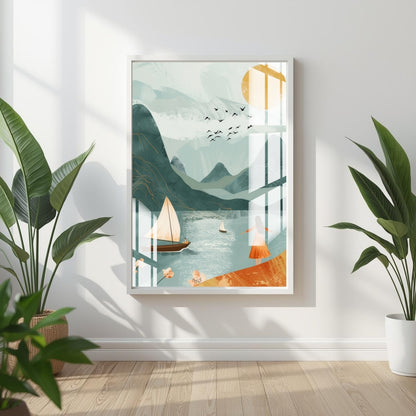 Sailing Serenity Shores Metal Print With or Without Frame Wall Art