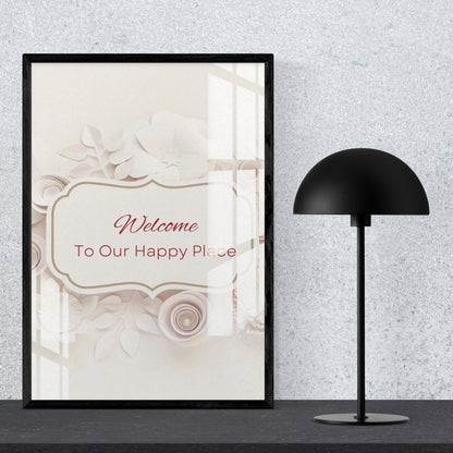 Welcome To Our Happy Place Metal Print With or Without Frame Wall Art