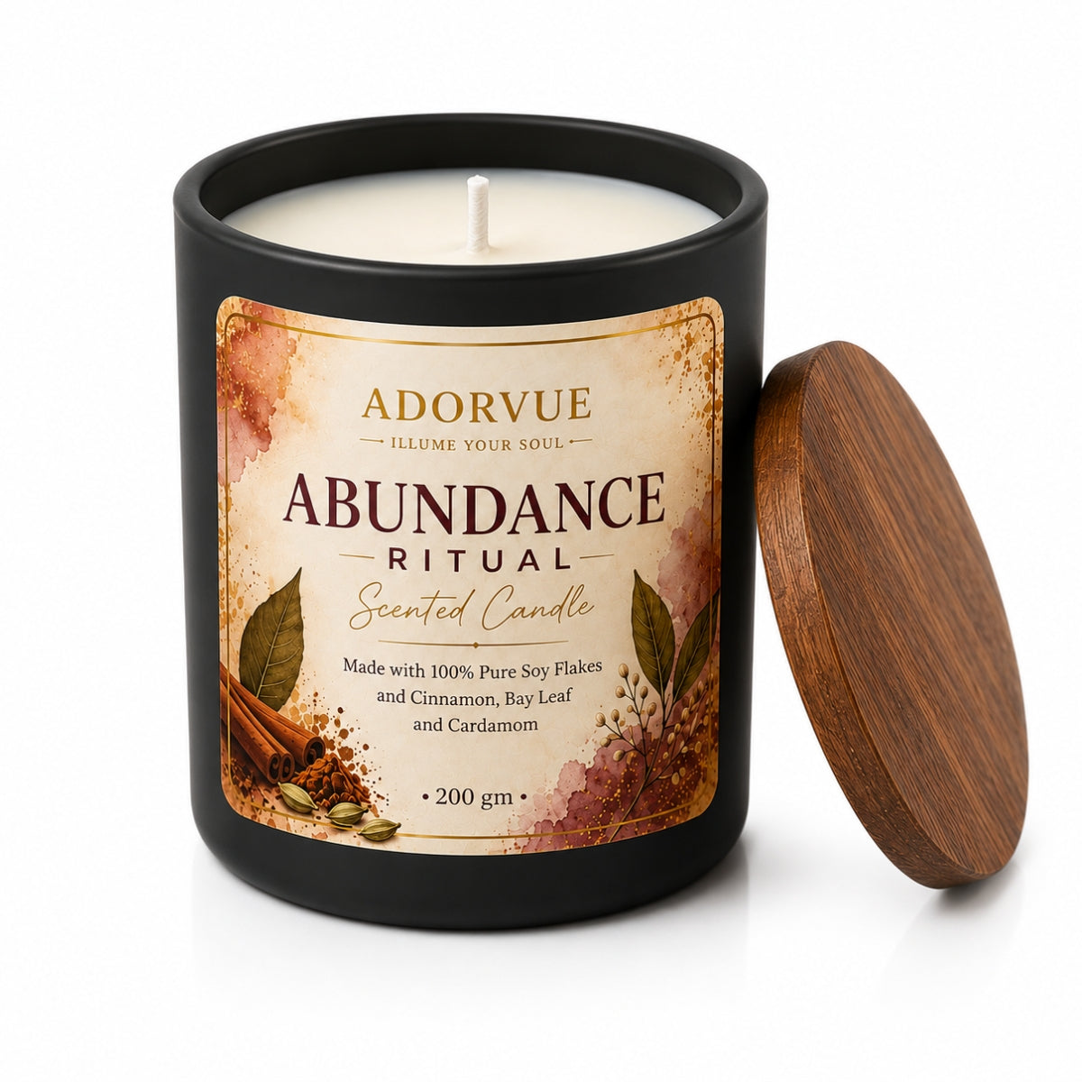 Abundance Ritual Scented Candle for Home Fragrance | Cinnamon, Bay Leaf & Cardamom Soy Wax Candle