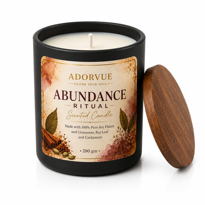 Abundance Ritual Scented Candle for Home Fragrance | Cinnamon, Bay Leaf & Cardamom Soy Wax Candle
