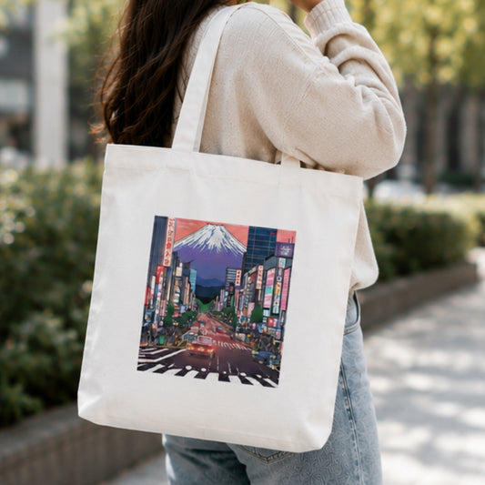 Tokyo Premium Reusable Unique Art Printed Tote Bag Stylish Eco-Friendly Cotton Handbags, Canvas Bags for College, Shopping, Office, Travel, Grocery Runs, Beach Day and Casual Outings