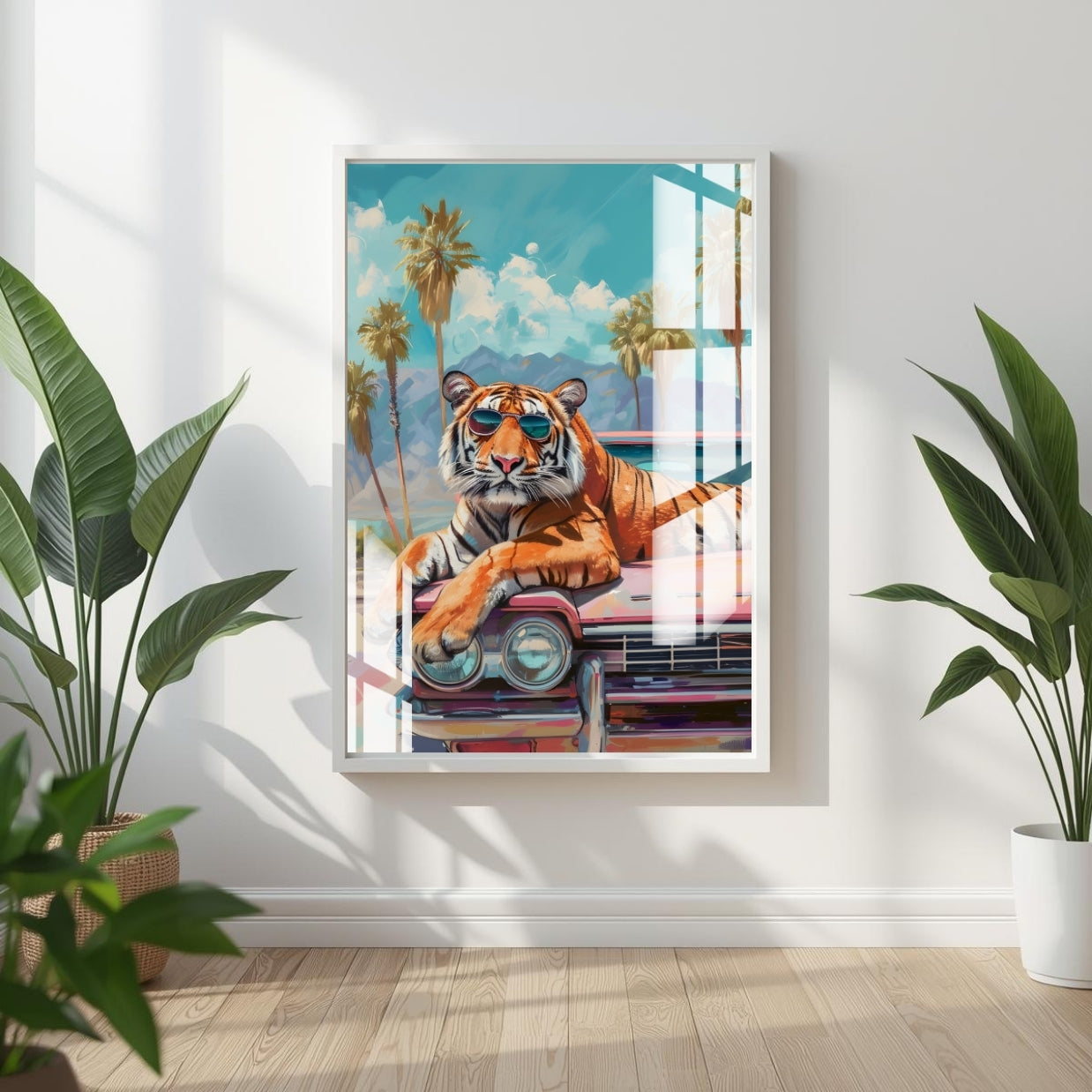 Tiger on the Road Metal Print With or Without Frame Wall Art
