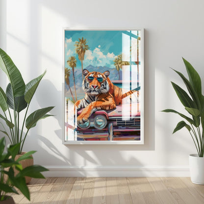 Tiger on the Road Metal Print With or Without Frame Wall Art