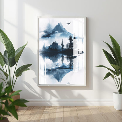 Still Waters, Silent Peaks Metal Print With or Without Frame Wall Art