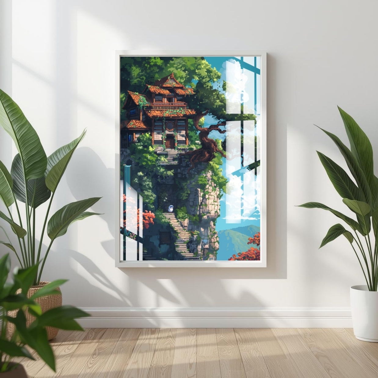 Cliffside Sanctuary Metal Print With or Without Frame Wall Art