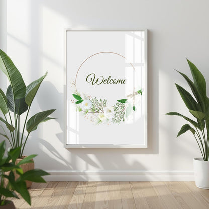 Botanical Welcome Wreath Metal Print With or Without Frame Wall Art