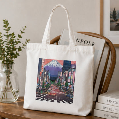 Tokyo Premium Reusable Unique Art Printed Tote Bag Stylish Eco-Friendly Cotton Handbags, Canvas Bags for College, Shopping, Office, Travel, Grocery Runs, Beach Day and Casual Outings