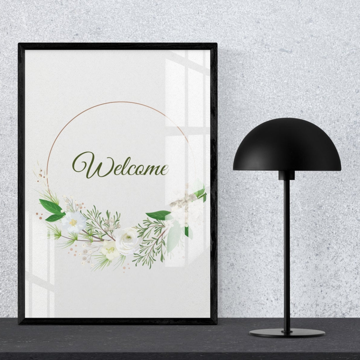 Botanical Welcome Wreath Metal Print With or Without Frame Wall Art