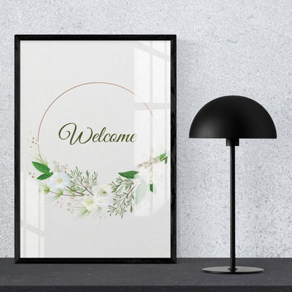 Botanical Welcome Wreath Metal Print With or Without Frame Wall Art