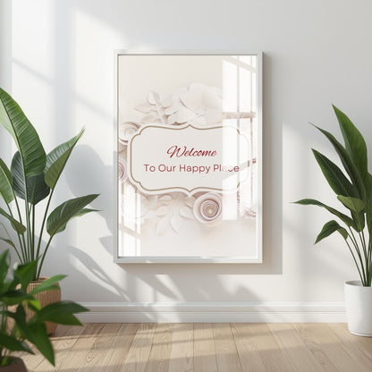 Welcome To Our Happy Place Metal Print With or Without Frame Wall Art
