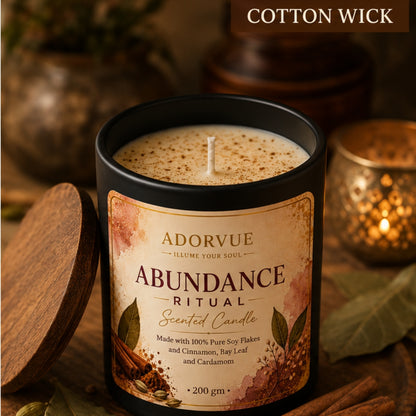 Abundance Ritual Scented Candle for Home Fragrance | Cinnamon, Bay Leaf & Cardamom Soy Wax Candle