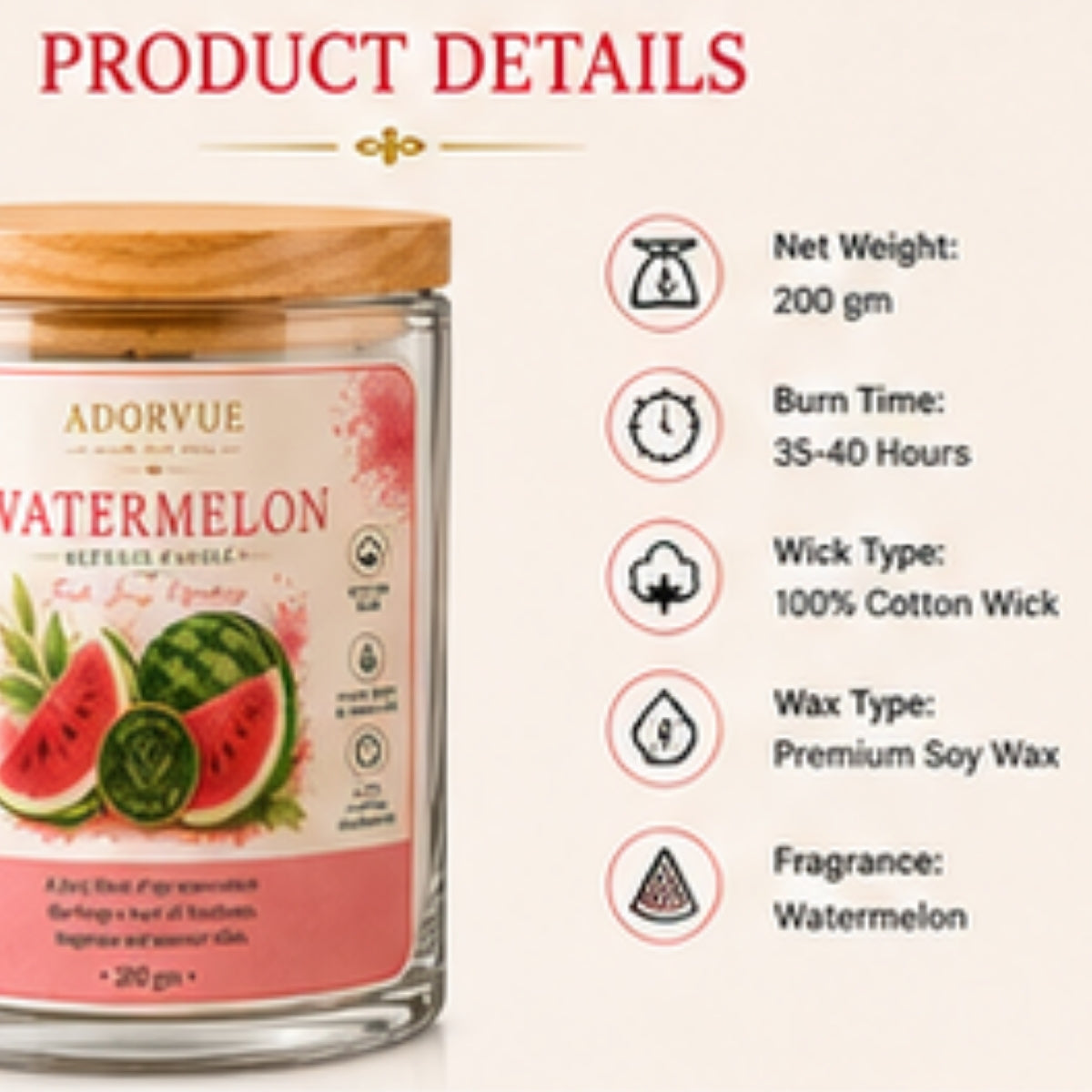 Watermelon Scented Candle for Home Decor & Gifting | Soy Wax Aromatherapy Candle