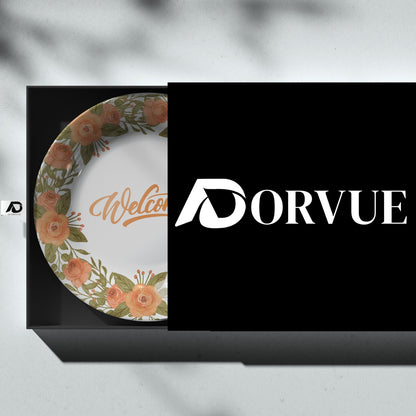 Welcome  With Orange Flowers Ceramic Wall Plate Home Décor