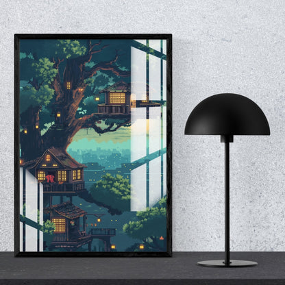 Treehouse Midnight Haven Metal Print With or Without Frame Wall Art