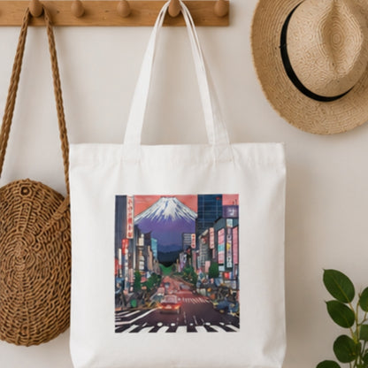Tokyo Premium Reusable Unique Art Printed Tote Bag Stylish Eco-Friendly Cotton Handbags, Canvas Bags for College, Shopping, Office, Travel, Grocery Runs, Beach Day and Casual Outings