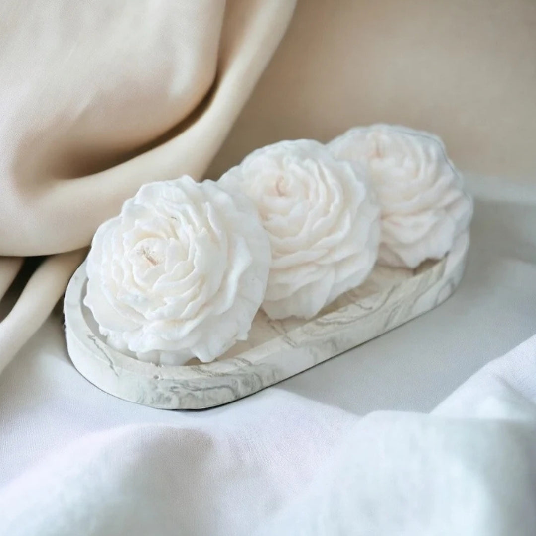 Set of 3 100% Soy Wax Peony Shape Handmade Candle In White
