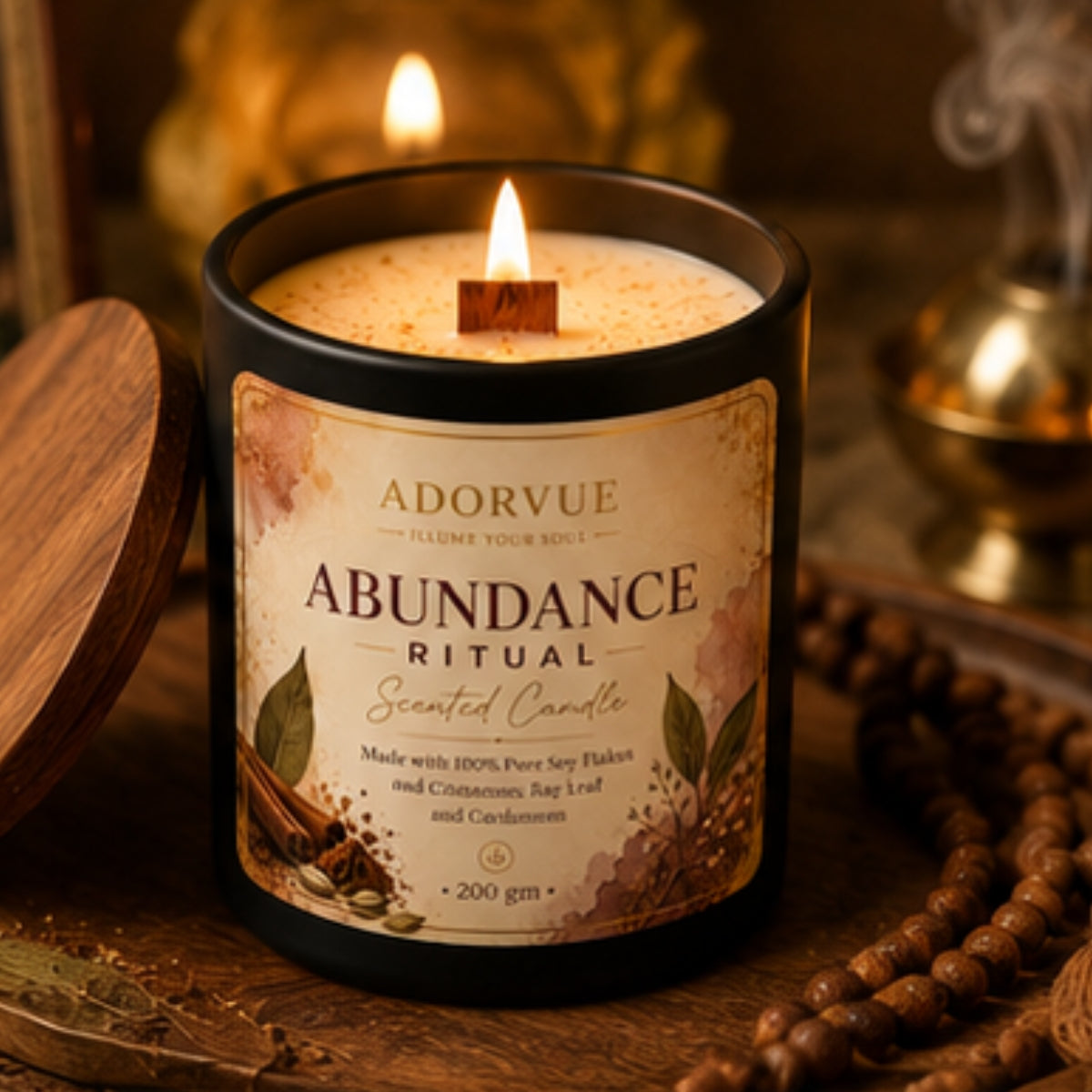 Abundance Ritual Scented Candle for Home Fragrance | Cinnamon, Bay Leaf & Cardamom Soy Wax Candle