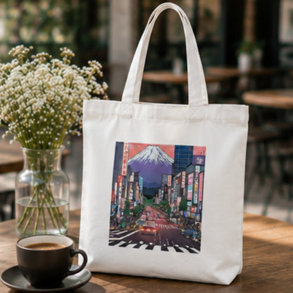 Tokyo Premium Reusable Unique Art Printed Tote Bag Stylish Eco-Friendly Cotton Handbags, Canvas Bags for College, Shopping, Office, Travel, Grocery Runs, Beach Day and Casual Outings