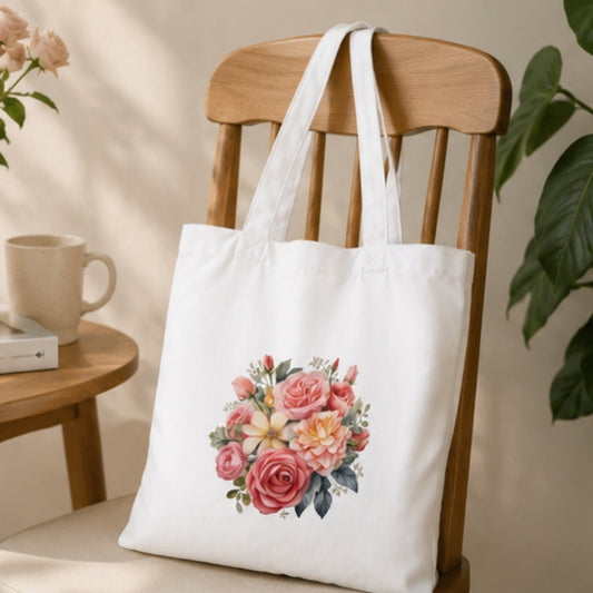 Vintage Bouquet Premium Reusable Tote Bag Stylish Eco-Friendly Cotton Handbags, Canvas Bags for College, Shopping, Office, Travel, Grocery Runs, Beach Day and Casual Outing