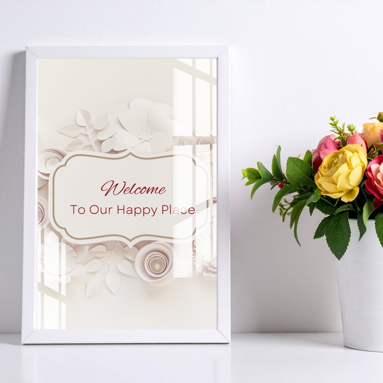 Welcome To Our Happy Place Metal Print With or Without Frame Wall Art