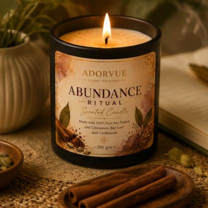 Abundance Ritual Scented Candle for Home Fragrance | Cinnamon, Bay Leaf & Cardamom Soy Wax Candle