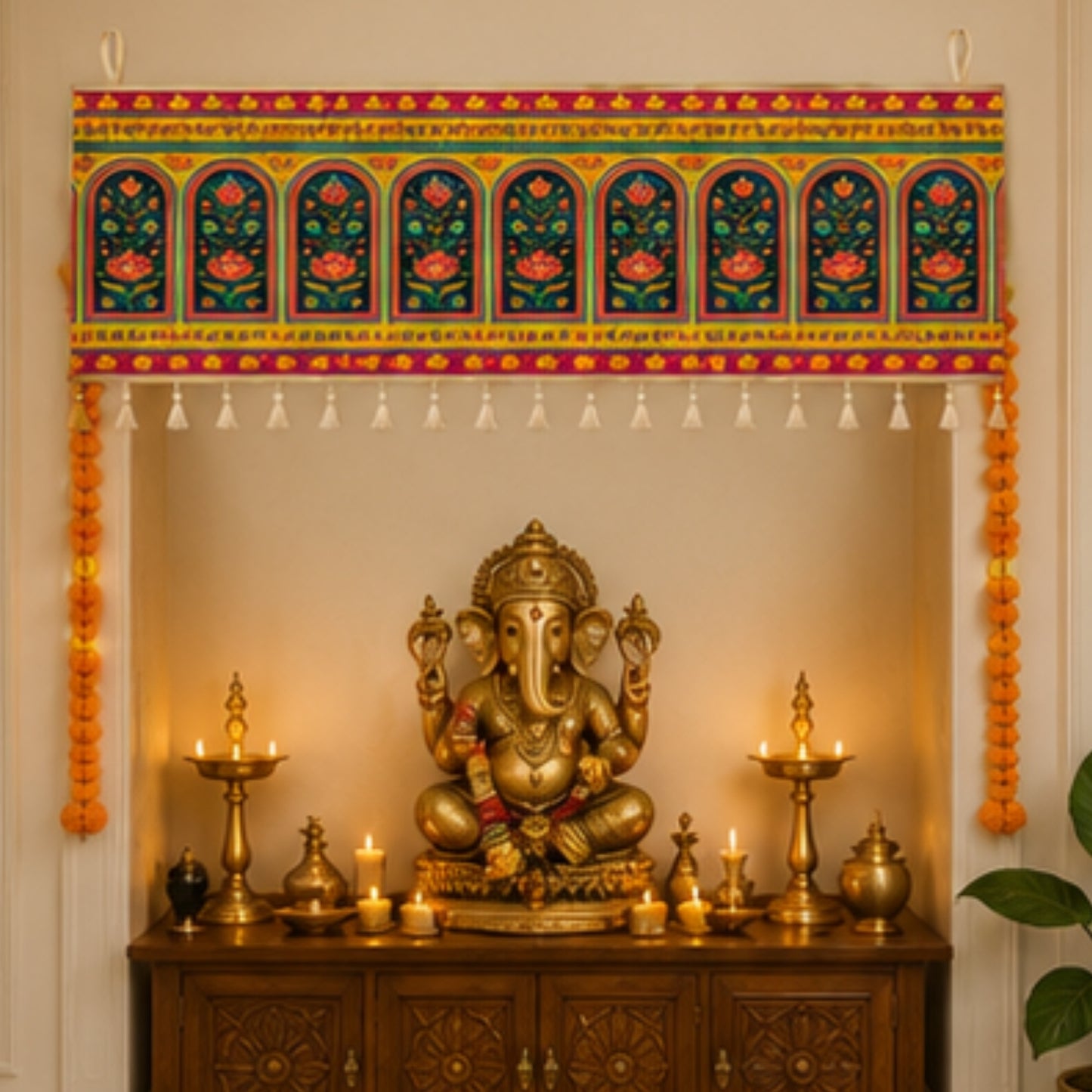 Floral Toran for Main Door Entrance, Window, Pooja Mandir & Housewarming Gift