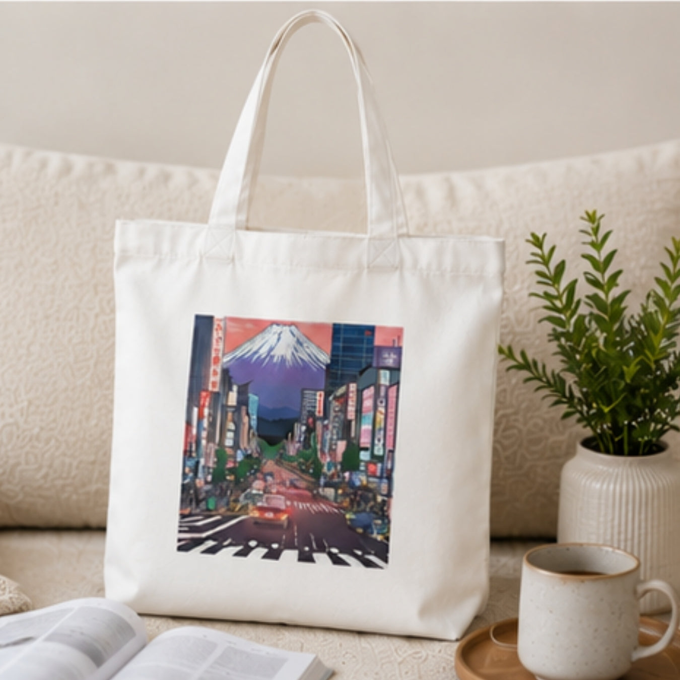 Tokyo Premium Reusable Unique Art Printed Tote Bag Stylish Eco-Friendly Cotton Handbags, Canvas Bags for College, Shopping, Office, Travel, Grocery Runs, Beach Day and Casual Outings