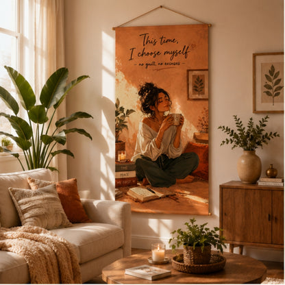 Adorvue Choose Yourself Wall Hanging Tapestry for Bedroom & Living Room | This Time I Aesthetic Hanging Decor | Inspirational Self Love Wall Art for Girls Room, Office & Meditation Space 18x36 Inch