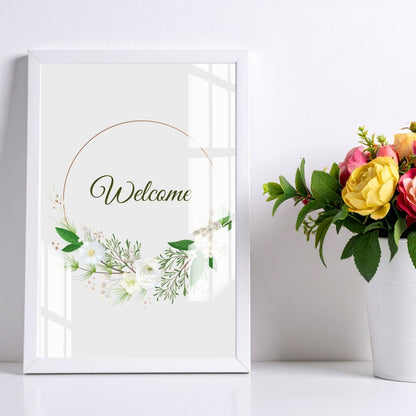 Botanical Welcome Wreath Metal Print With or Without Frame Wall Art