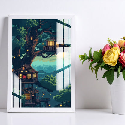 Treehouse Midnight Haven Metal Print With or Without Frame Wall Art