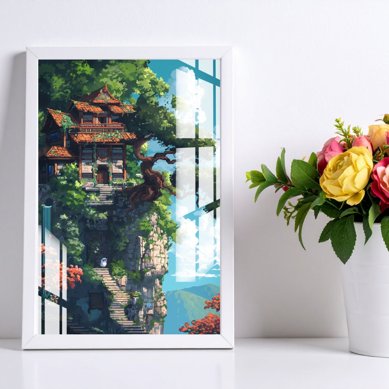 Cliffside Sanctuary Metal Print With or Without Frame Wall Art