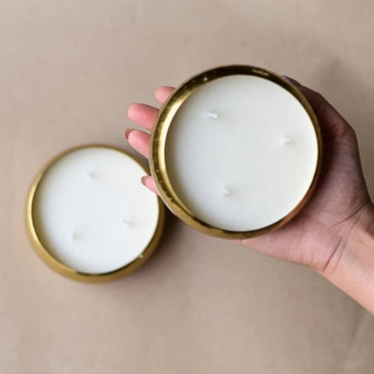 Set of 2, 3 Wick 100% Soy Wax Handcrafted Metal Bowl Candle