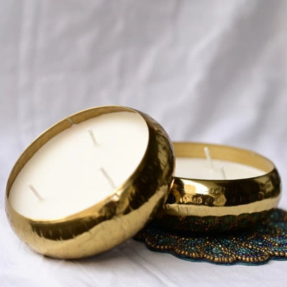 Set of 2, 3 Wick 100% Soy Wax Handcrafted Metal Bowl Candle