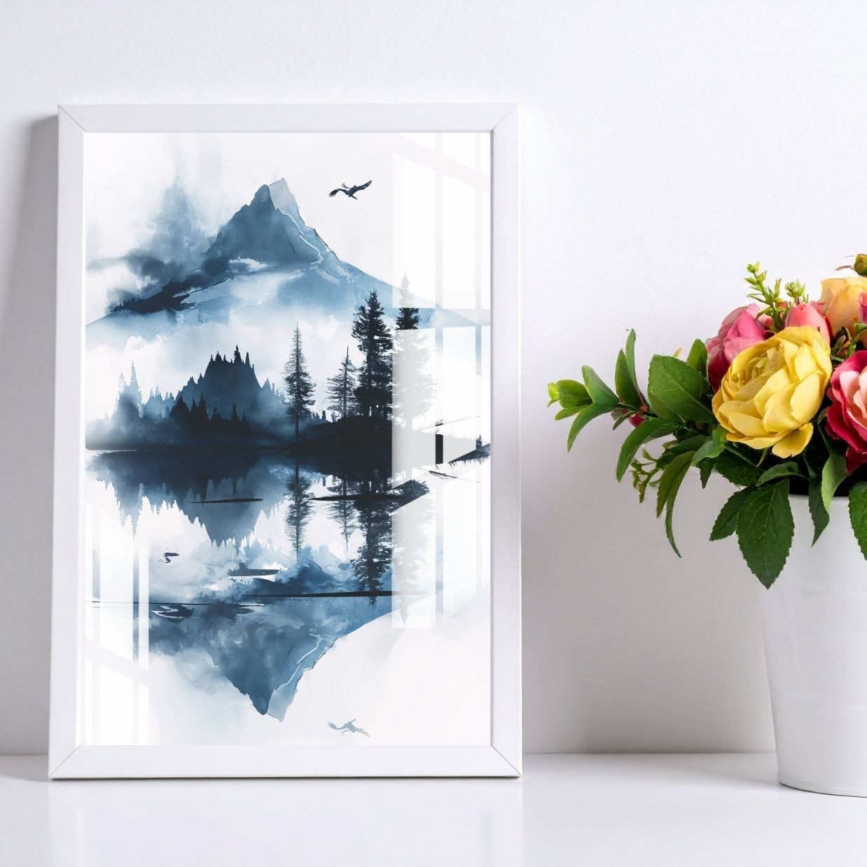 Still Waters, Silent Peaks Metal Print With or Without Frame Wall Art