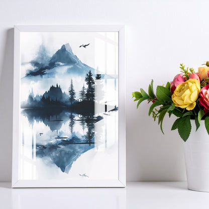 Still Waters, Silent Peaks Metal Print With or Without Frame Wall Art