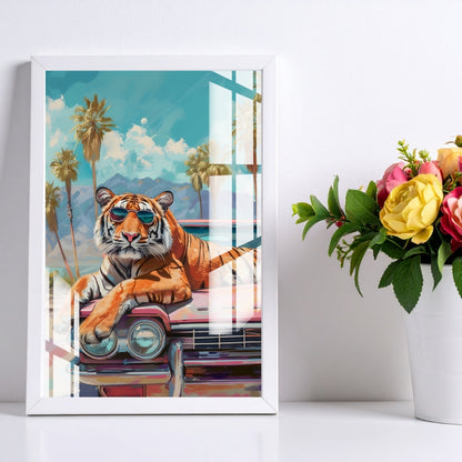 Tiger on the Road Metal Print With or Without Frame Wall Art
