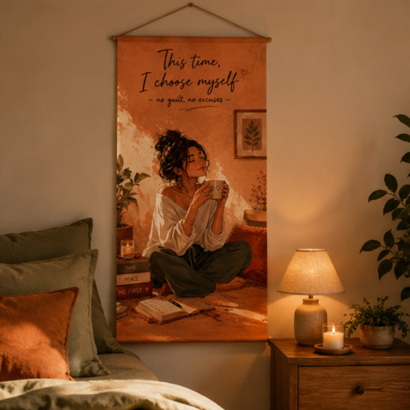 Adorvue Choose Yourself Wall Hanging Tapestry for Bedroom & Living Room | This Time I Aesthetic Hanging Decor | Inspirational Self Love Wall Art for Girls Room, Office & Meditation Space 18x36 Inch