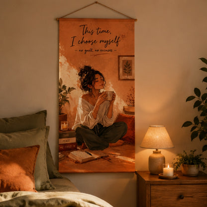 Adorvue Choose Yourself Wall Hanging Tapestry for Bedroom & Living Room | This Time I Aesthetic Hanging Decor | Inspirational Self Love Wall Art for Girls Room, Office & Meditation Space 18x36 Inch