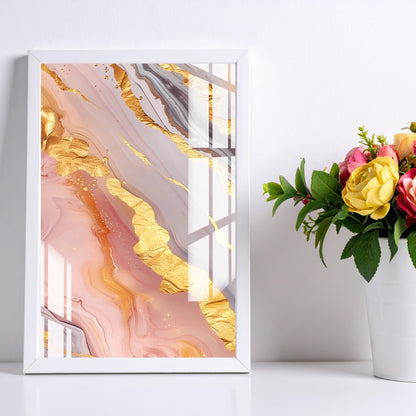 Blush Gold Marble Flow Metal Print With or Without Frame Wall Art
