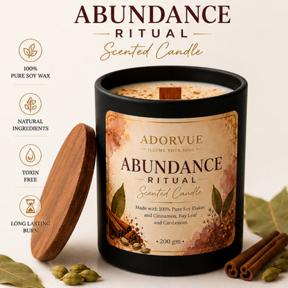 Abundance Ritual Scented Candle for Home Fragrance | Cinnamon, Bay Leaf & Cardamom Soy Wax Candle