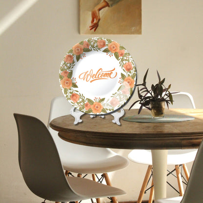 Welcome  With Orange Flowers Ceramic Wall Plate Home Décor