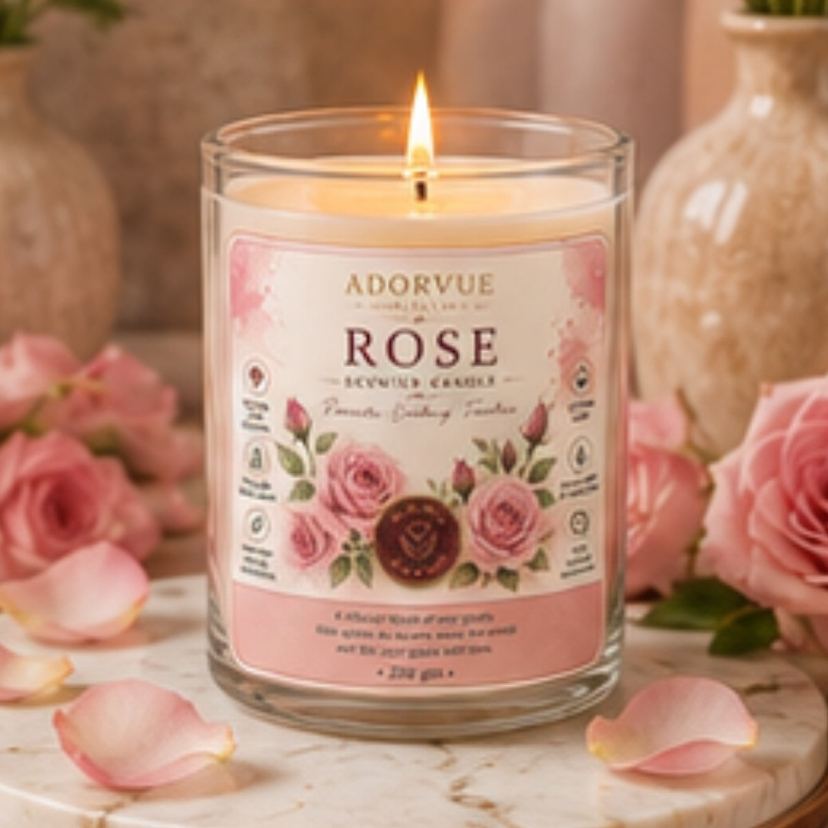Rose Scented Candle for Home Decor & Gifting | Natural Soy Wax Aromatherapy Candle